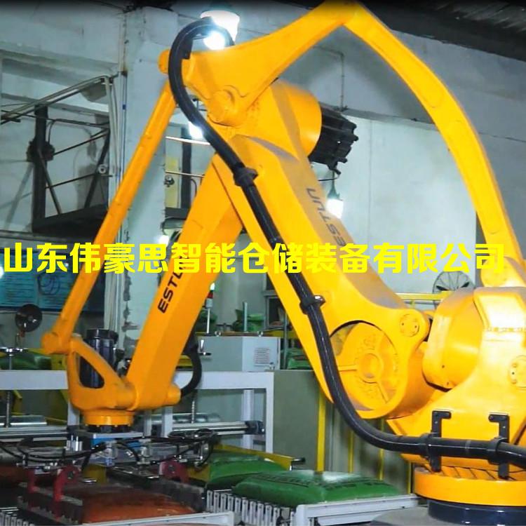 山東飼料全自動碼垛機供應商 智能碼垛機器人工作現場